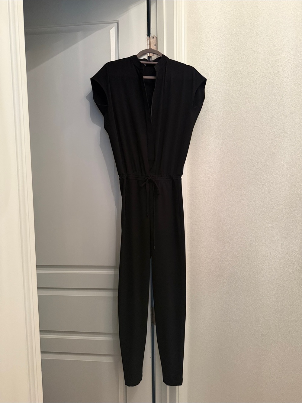 Vince Black V-Neck Jumpsuit with Tie Waist